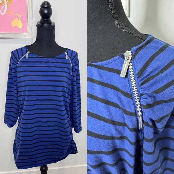 MICHAEL Michael Kors Tops - Michael Kors Stripe 3/4 Sleeve Cinched Sides Women’s Top (1X)